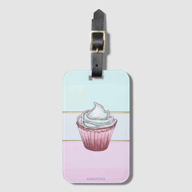 Elegant modern randig, Cupcake  Bagagebricka (Framsida vertikal)
