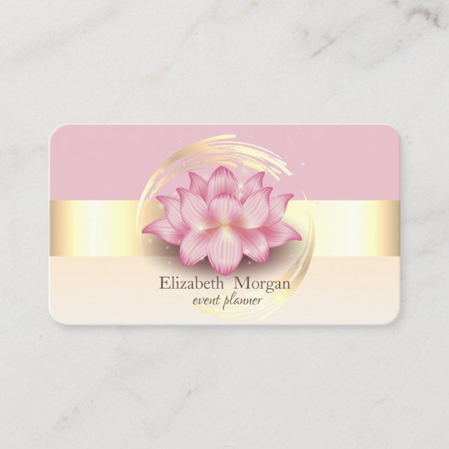 Elegant modern randig lotus rosa guld visitkort (Framsida)