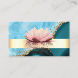 Elegant Modern Randig Lotus Turkos Marmor Guld Visitkort