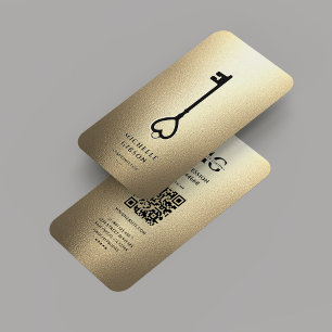 Elegant Modern Realtor Nyckel Monogram Faux Guld Visitkort
