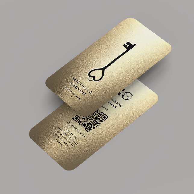 Elegant Modern Realtor Nyckel Monogram Faux Guld Visitkort (Elegant Modern Realtor Gold Black Key Monogram Business Card
)
