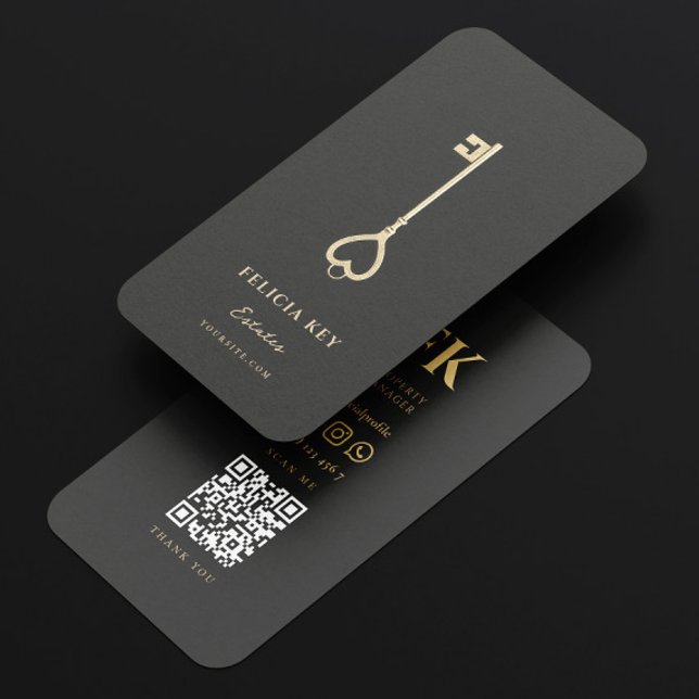 Elegant Modern Realtor Real Gods Agent Monogram Visitkort (Elegant Modern Realtor Real Estate Agent Monogram Black and gold Business Card
)