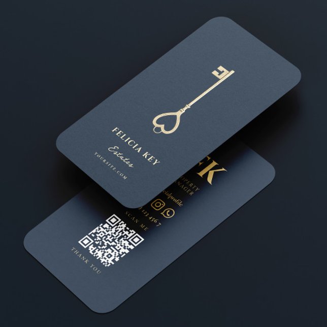 Elegant Modern Realtor Real Gods Agent Mörk blått Visitkort (Elegant Modern Realtor Real Estate Agent Dark Blue Business Card
)