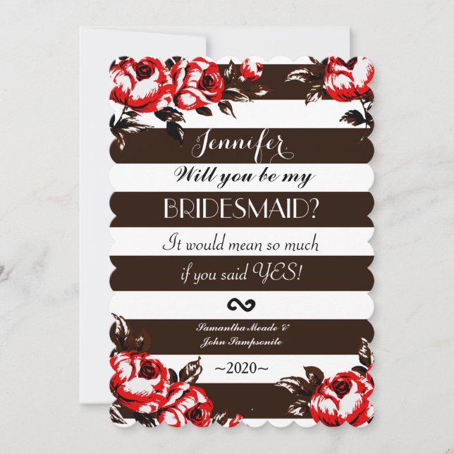 Elegant Modern Red Blommigt & Black & White Rand Inbjudningar (Framsida)