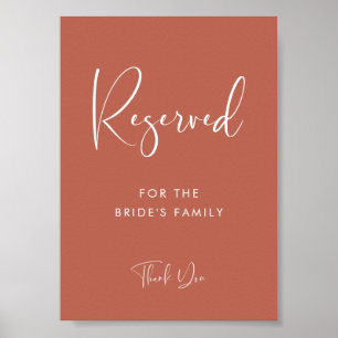 Elegant & Modern Red clay bröllop Reserved-tecken Poster