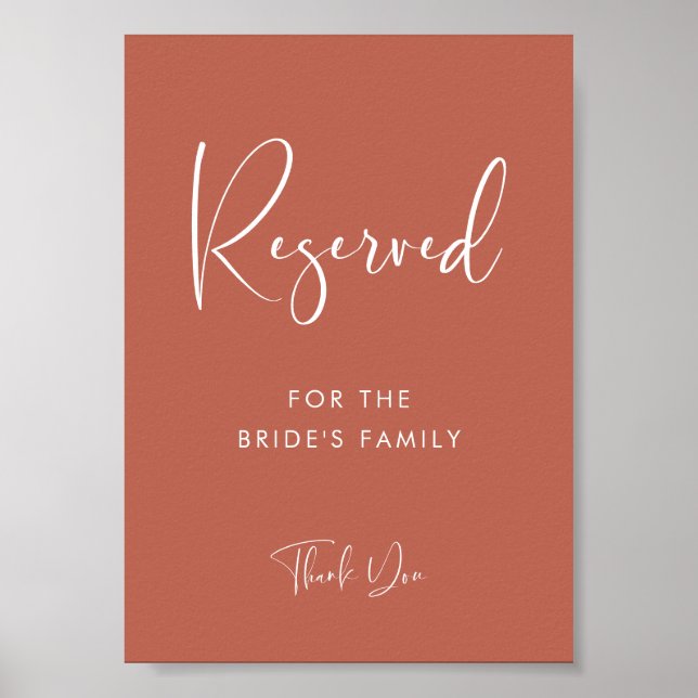 Elegant & Modern Red clay bröllop Reserved-tecken Poster (Framsidan)