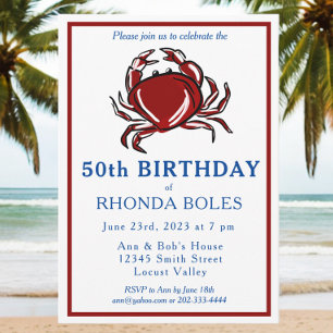 Elegant Modern Red Crab Seafood Födelsedagsfest Inbjudningar