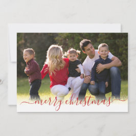 Elegant Modern Red God jul Script Photo Julkort
