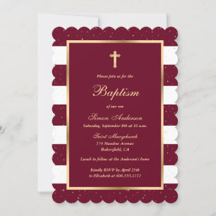 Elegant Modern Red Guld Baptism Inbjudningar