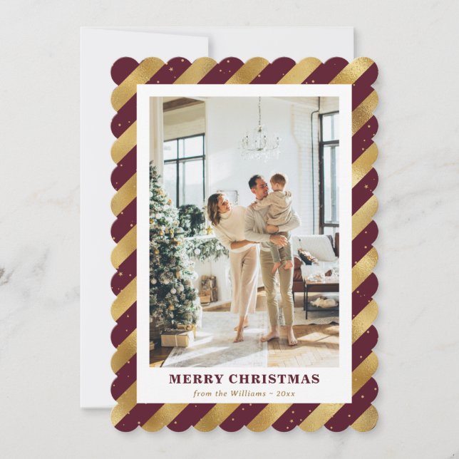 Elegant Modern Red Guld Photo God jul Card Julkort (Framsida)