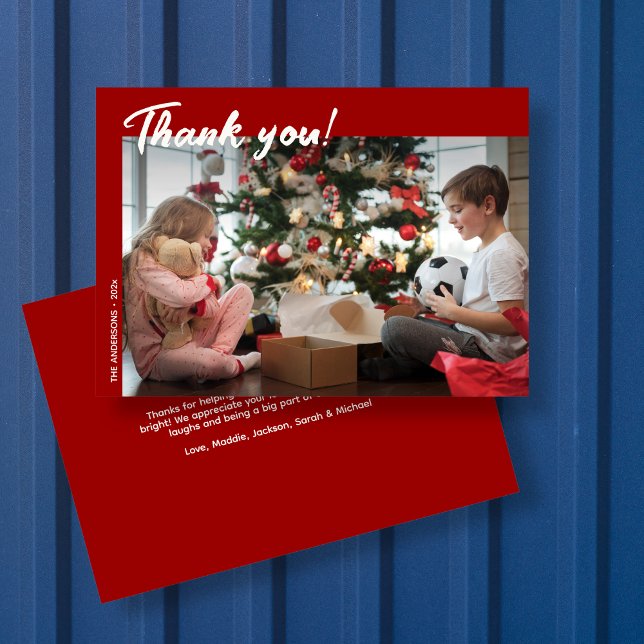 Elegant Modern Red Helgdag Photo Tack Kort (Skapare uppladdad)