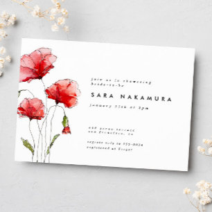 Elegant Modern Red Poppy Flower Möhippa Inbjudningar