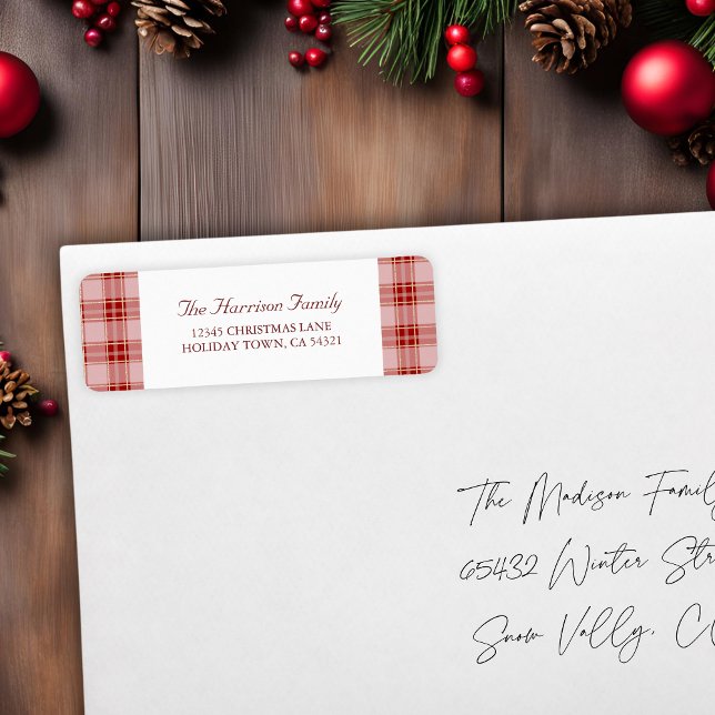 Elegant Modern Red Pput Return-adressetikett Returadress Etikett (Elegant Modern Red Plaid Return Address Label)