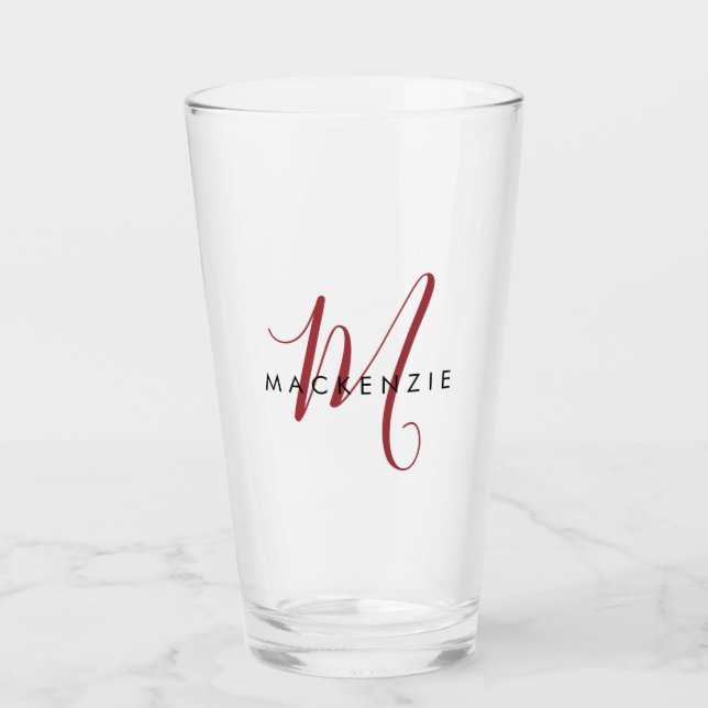 Elegant Modern Red Script Monogram Glaskopp (Framsida)