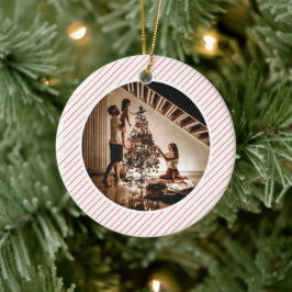 Elegant Modern Red Stripes Christmas Family Photo Julgransprydnad Keramik
