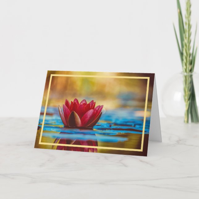 Elegant Modern Red Vatten Lily Flower Golden Ram Kort (Framsida)