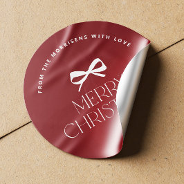 Elegant modern red white bow Christmas holiday Runt Klistermärke