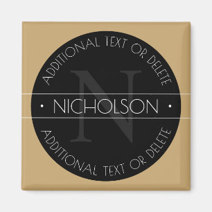 Elegant modern redigerbar monogram svart vit guld magnet