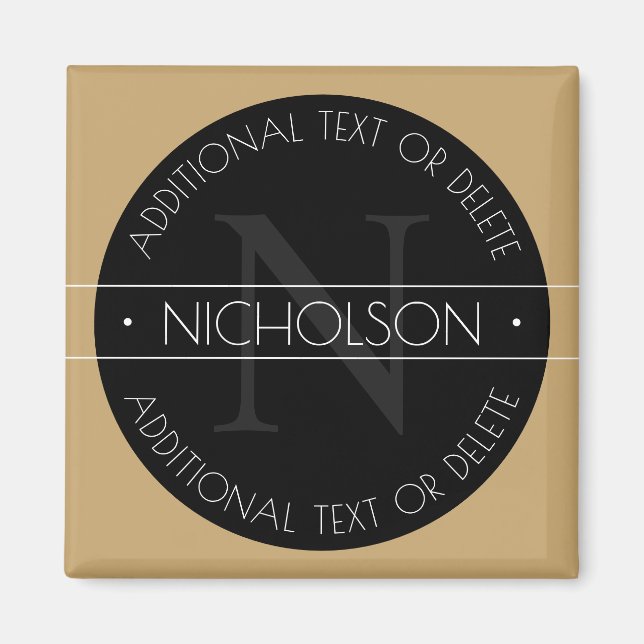 Elegant modern redigerbar monogram svart vit guld magnet (Framsidan)