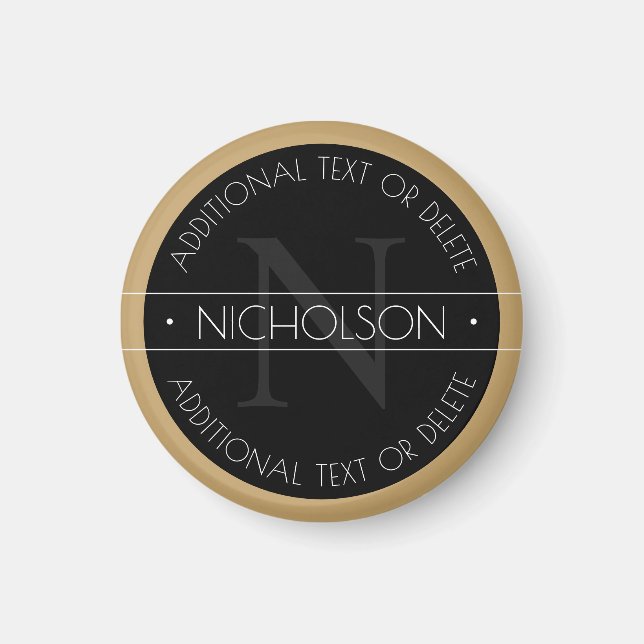 Elegant Modern Redigerbar Monogram Svart Vit Guld Magnet (Framsidan)