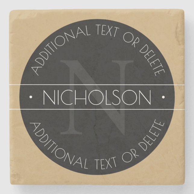 Elegant Modern Redigerbar Monogram Svart Vit Guld Stenunderlägg (Framsidan)