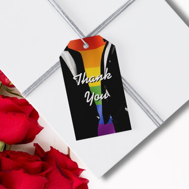 Elegant Modern Regnbåge Gay Män Bröllop Tack Presentetikett (Skapare uppladdad)