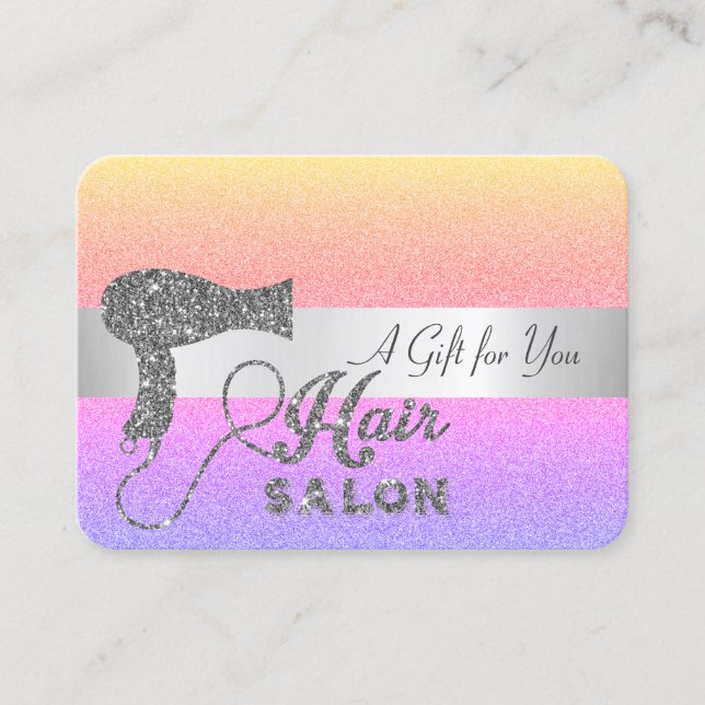 Elegant Modern Regnbåge Ombre Glitter Föhn Rabattkort (Framsida)