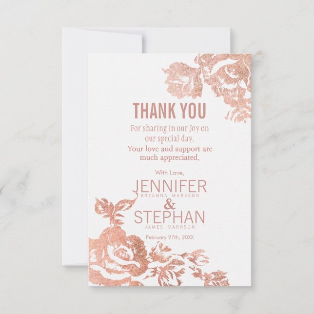 Elegant Modern Ro Guld Blommigt - tack för dina ko Kort (Framsida)