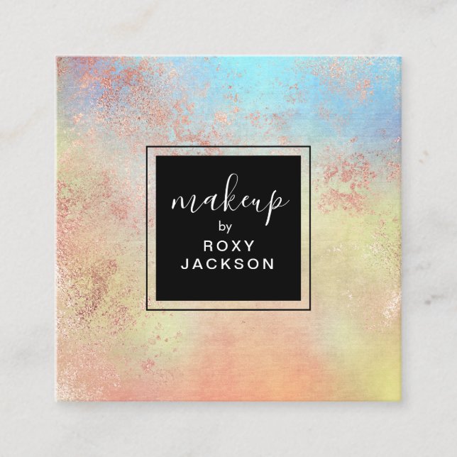 Elegant, modern ro guld vattenfärgsmakeup artist fyrkantigt visitkort (Framsida)
