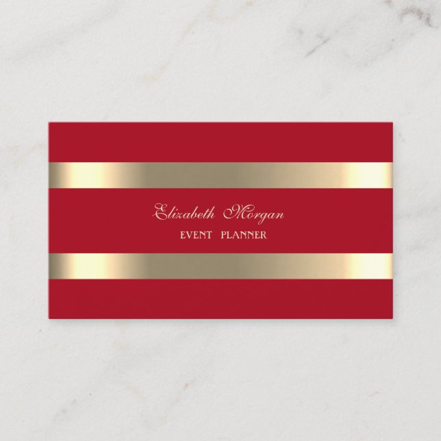 Elegant Modern, Röd, Guld Randig Visitkort (Framsida)