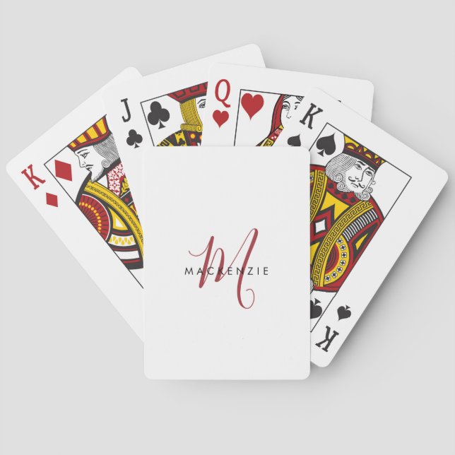 Elegant modern röd scriptmonogram casinokort (Baksidan)