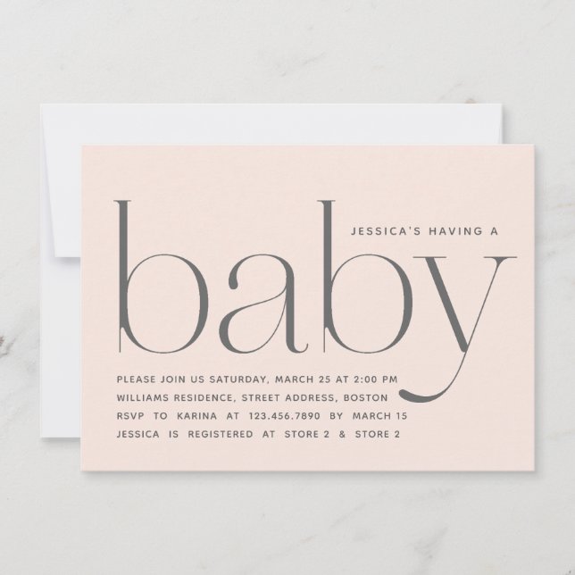 Elegant Modern  Rosa Baby Shower Inbjudningar (Framsida)