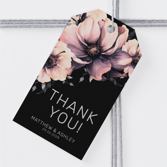 Elegant Modern  Rosa Black Blommigt Bröllop Presentetikett (Elegant Modern Blush Pink Black Floral Wedding Gift Tags)