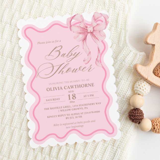 Elegant Modern Rosa Bow Baby Shower Inbjudningar (Skapare uppladdad)