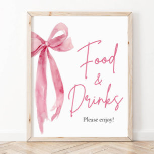 Elegant Modern  Rosa Bow Food and Drinks Sign Poster