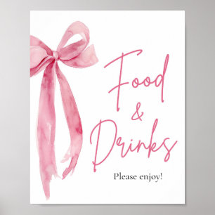 Elegant Modern  Rosa Bow Food and Drinks Sign Poster