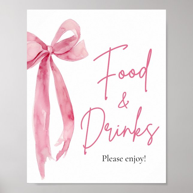 Elegant Modern  Rosa Bow Food and Drinks Sign Poster (Framsidan)