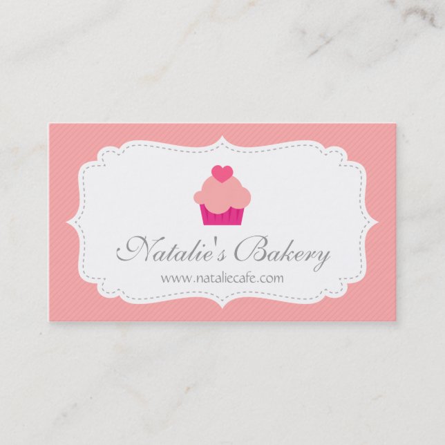 Elegant, Modern, Rosa Cupcake, Bageri Visitkort (Framsida)