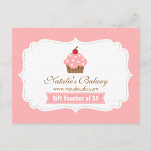 Elegant, Modern, Rosa Cupcake, Bakaffär Voucher Vykort