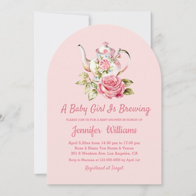 elegant modern rosa-dagerdusch för party-babydusch inbjudningar (Framsida)