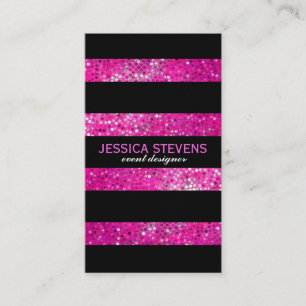 Elegant Modern Rosa Faux Glitter & Black Rand Visitkort