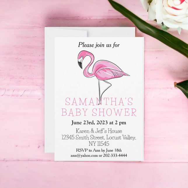 Elegant Modern Rosa Flamingo Baby Shower Inbjudningar (Skapare uppladdad)