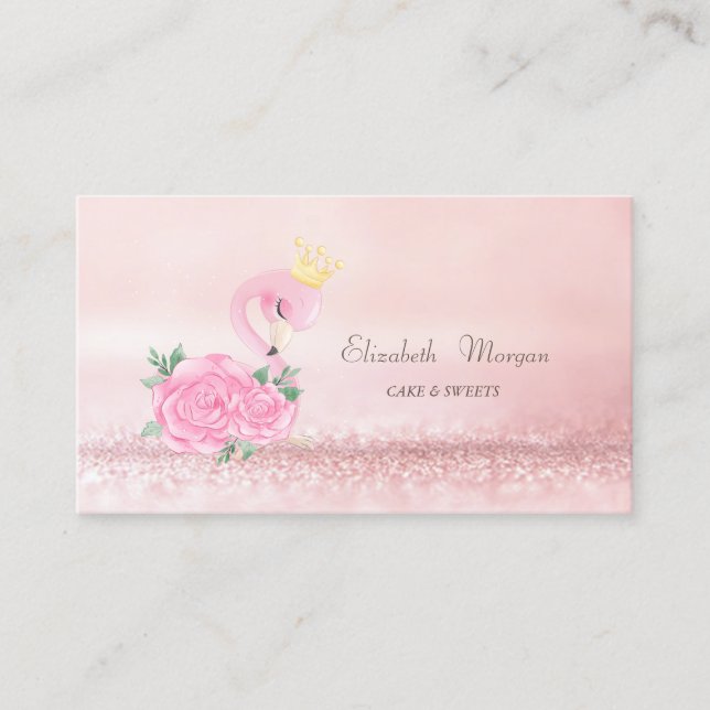 Elegant Modern Rosa Flamingo Bokeh Cake Sweets Visitkort (Framsida)