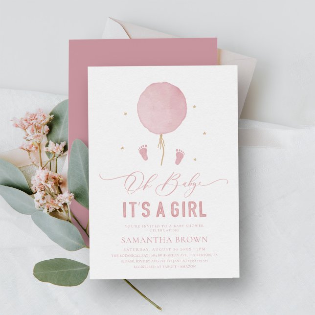 Elegant Modern Rosa Girl Baby Shower Inbjudningar (Skapare uppladdad)