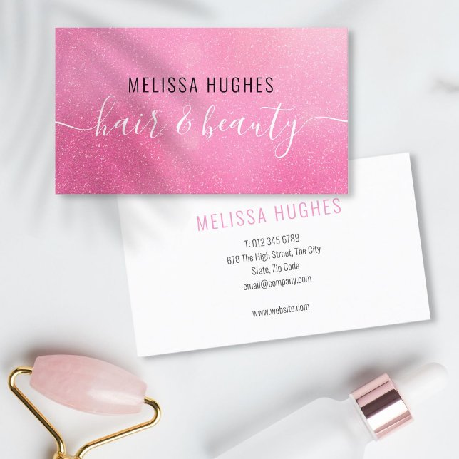 Elegant Modern Rosa Glitter Visitkort (Chic Modern Pink Glitter Business Card)