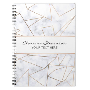 elegant modern rosa guld- geometrisk vitmarmor anteckningsbok