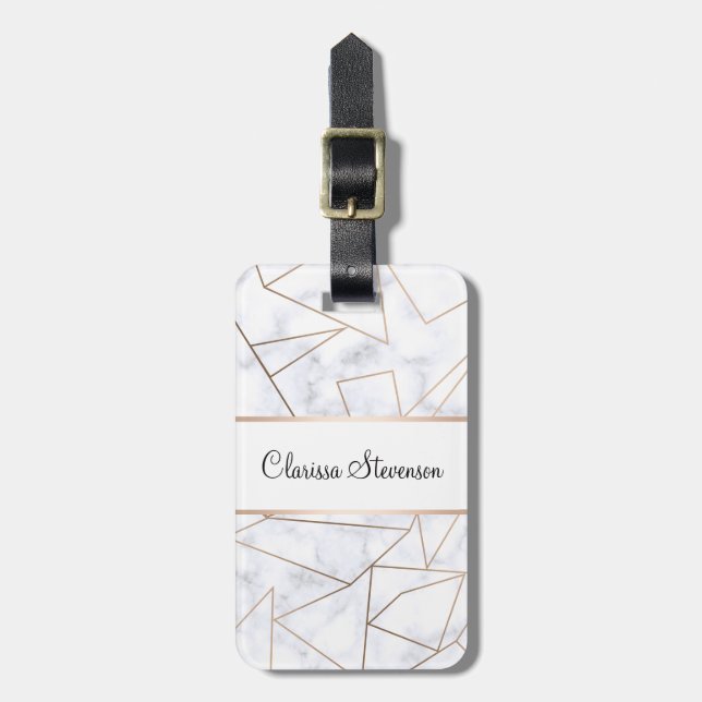 elegant modern rosa guld- geometrisk vitmarmor bagagebricka (Vertikal Framsida)