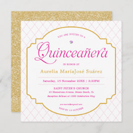 Elegant Modern Rosa Guld Glitter Quinceañera Inbjudningar