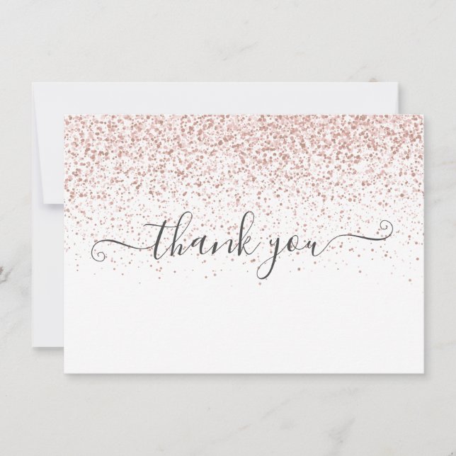 Elegant Modern Rosa Guld Glitter Skript  Tack Kort (Framsida)
