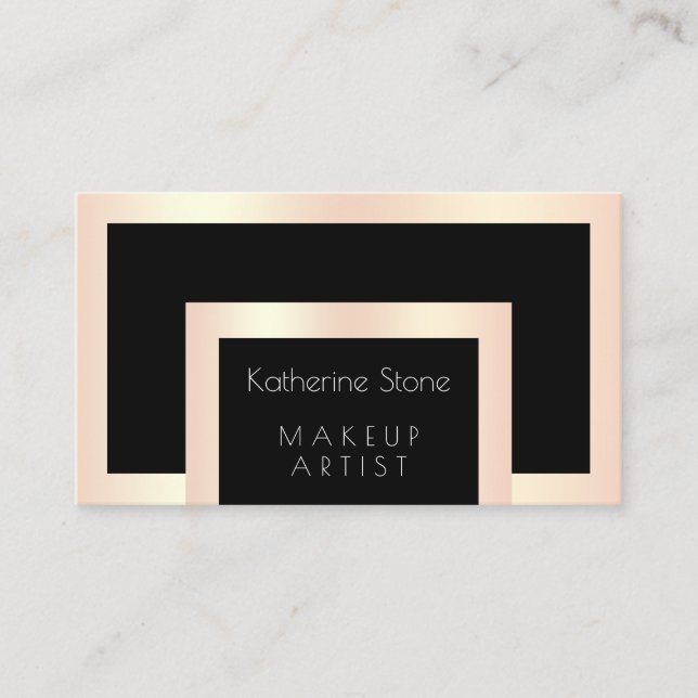 Elegant modern rosa konstnär för guldsvartmakeup visitkort (Framsida)